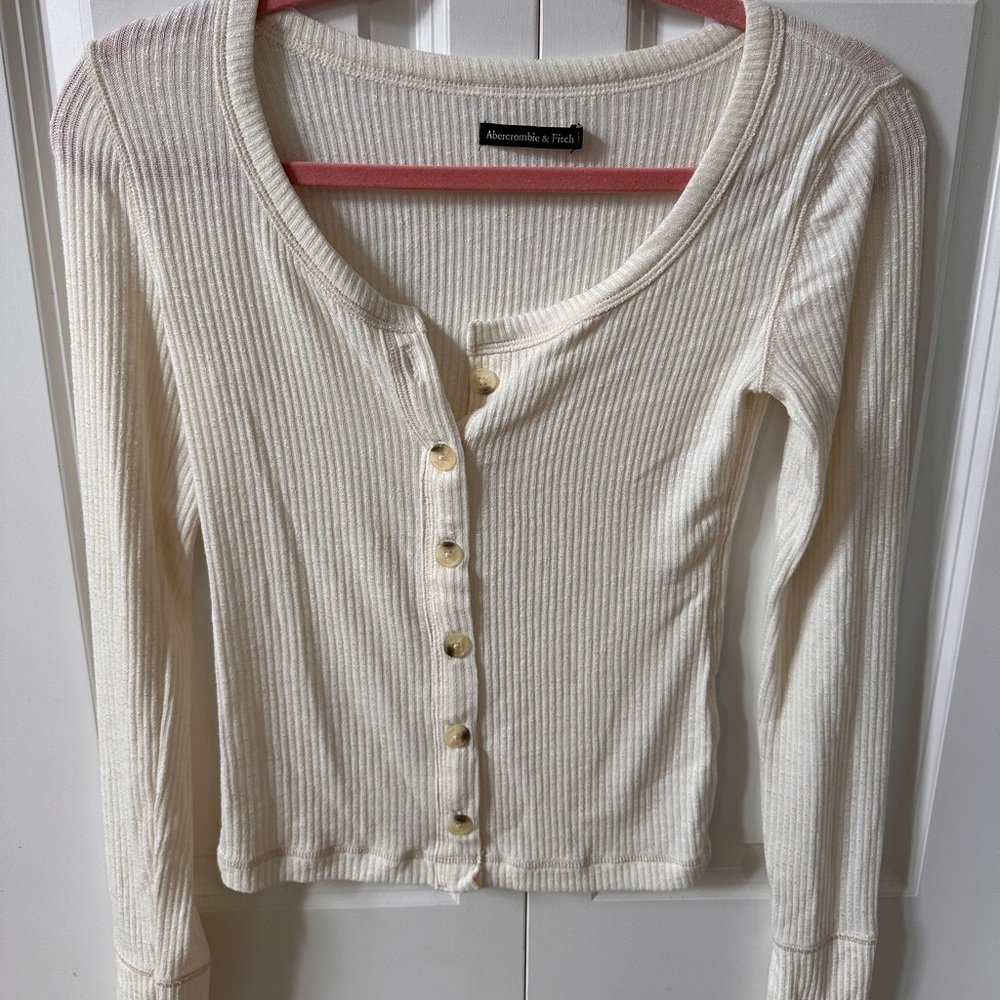 Abercrombie rib knit bottom long sleeve white XS